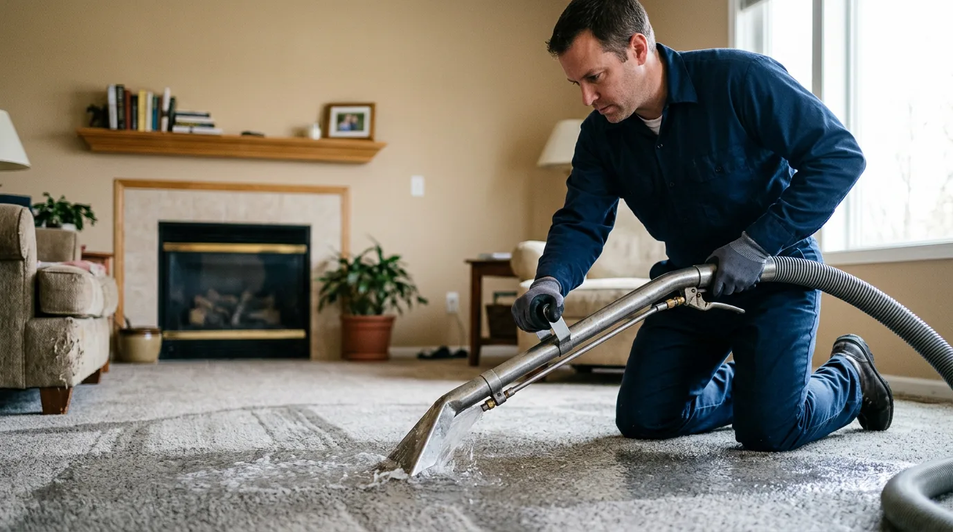 Water damage restoration technician working near Carversville, PA